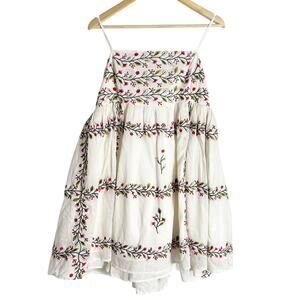 Samant Chauhan Anthropologie White Square-Neck Floral Embroidered Mini Dress XL